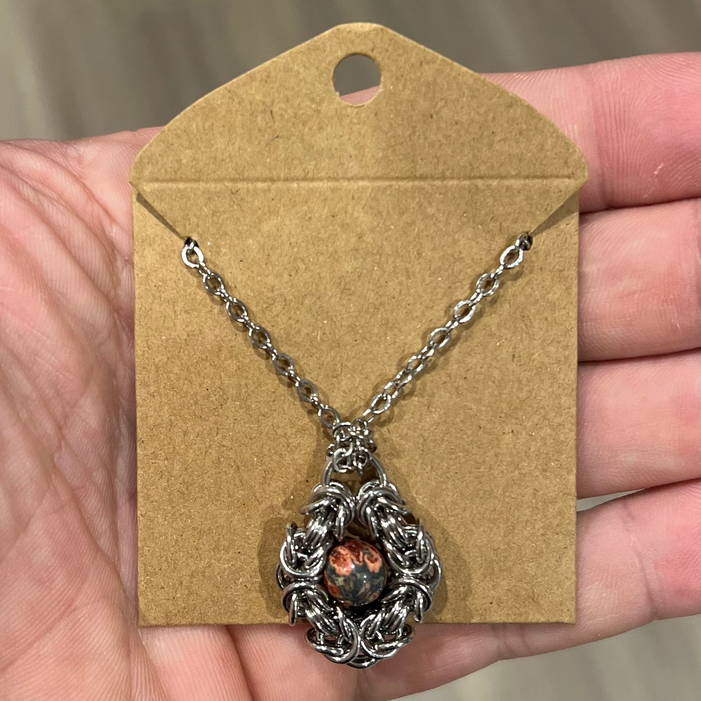 Necklace - Stone and Chainmail Pendant